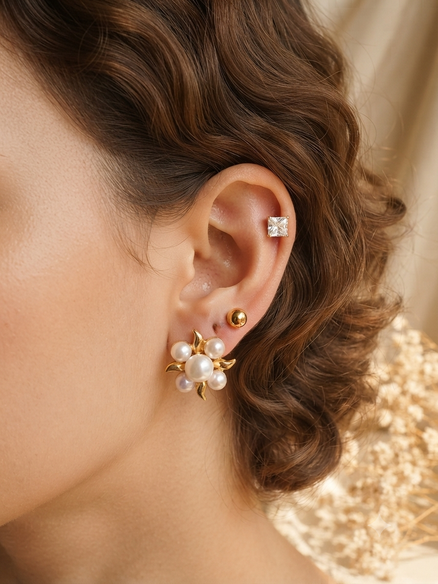 Pearl Petals Trio Earrings