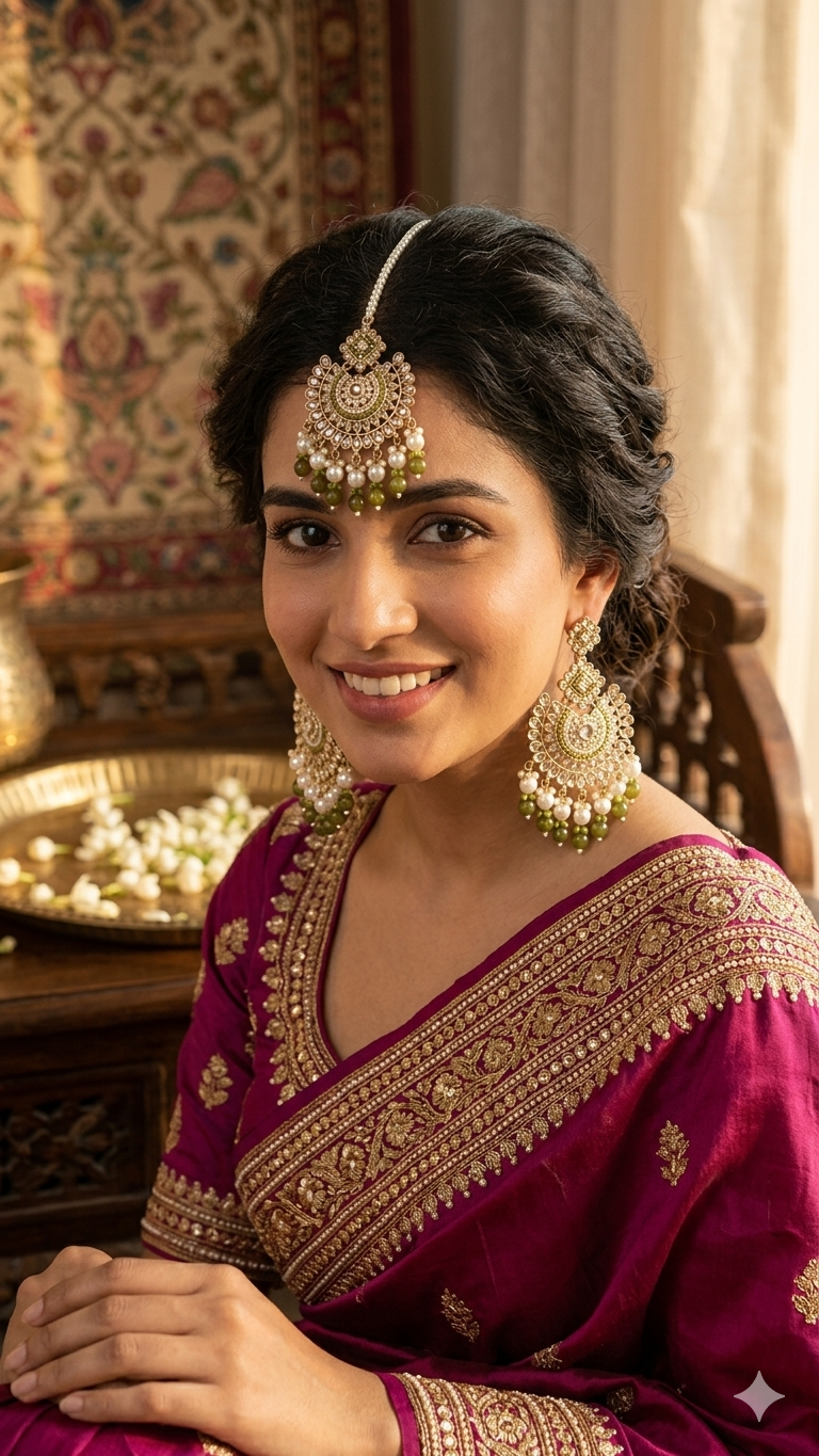 Noor-E-Olive Earrings & Maangtika