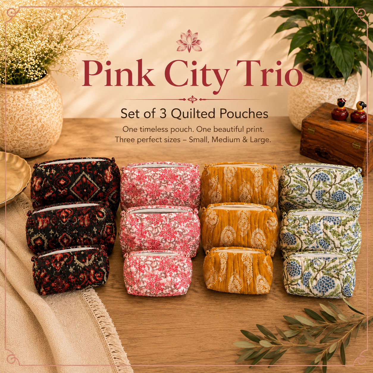 Pink City Trio Pouches