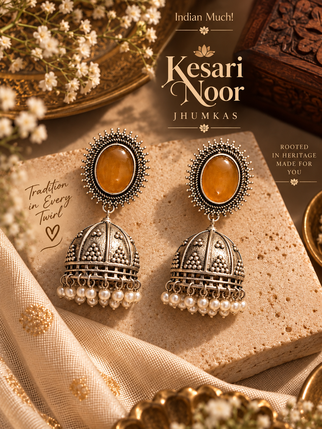 Kesar and Firozi Noor Jhumkas