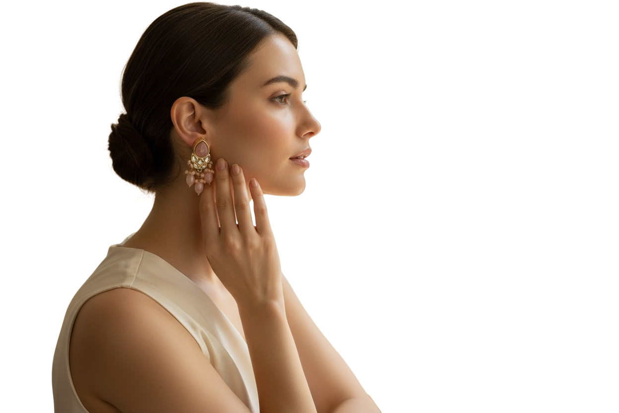 Peach Rani Kundan Set