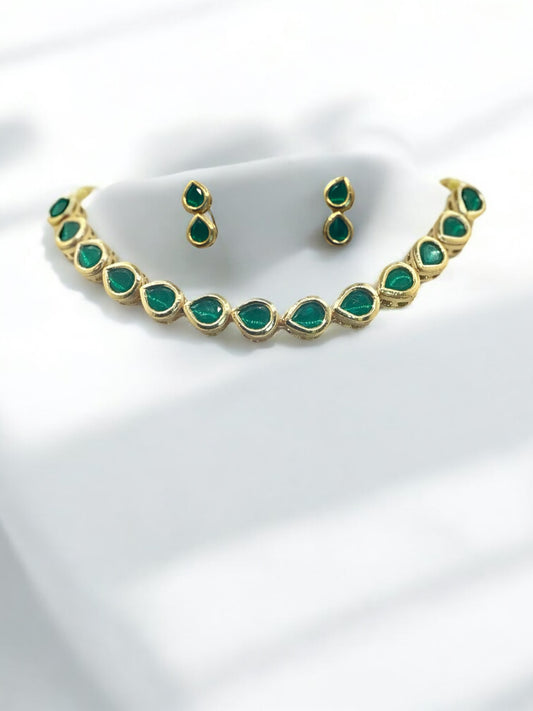 Emerald Drip Kundan Set