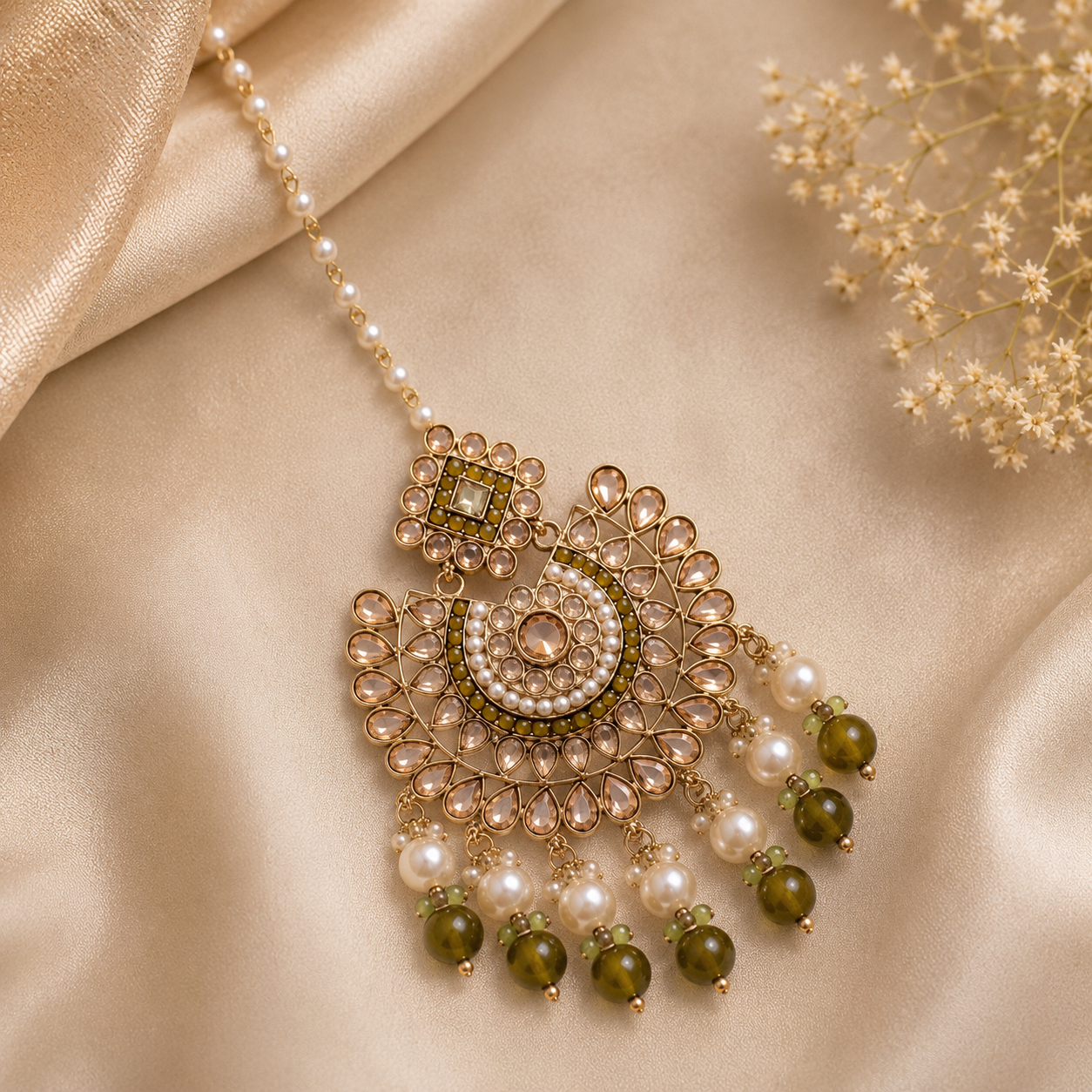 Noor-E-Olive Earrings & Maangtika