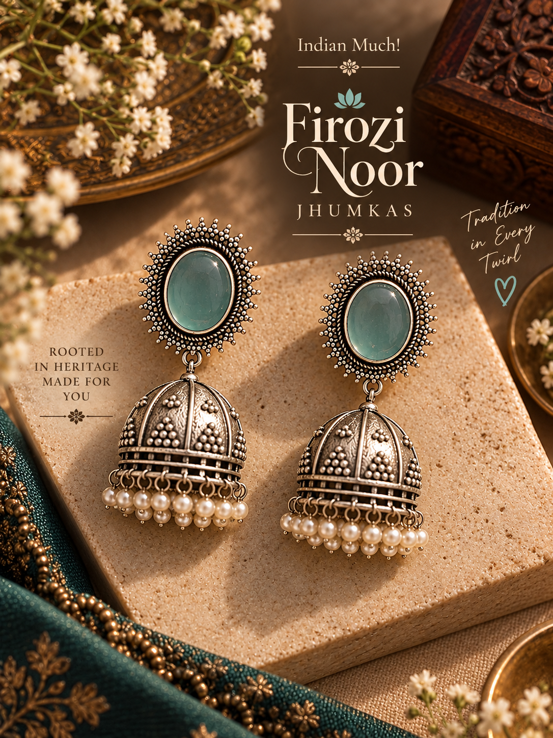 Kesar and Firozi Noor Jhumkas