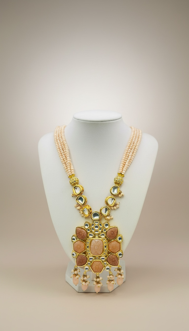Peach Rani Kundan Set