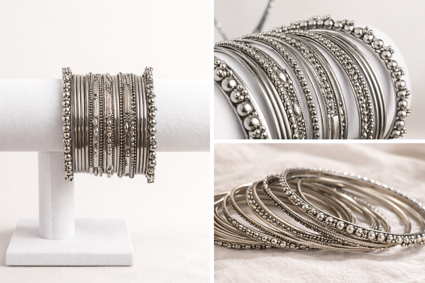 Sunehri Swirl Silver Stack Bangles