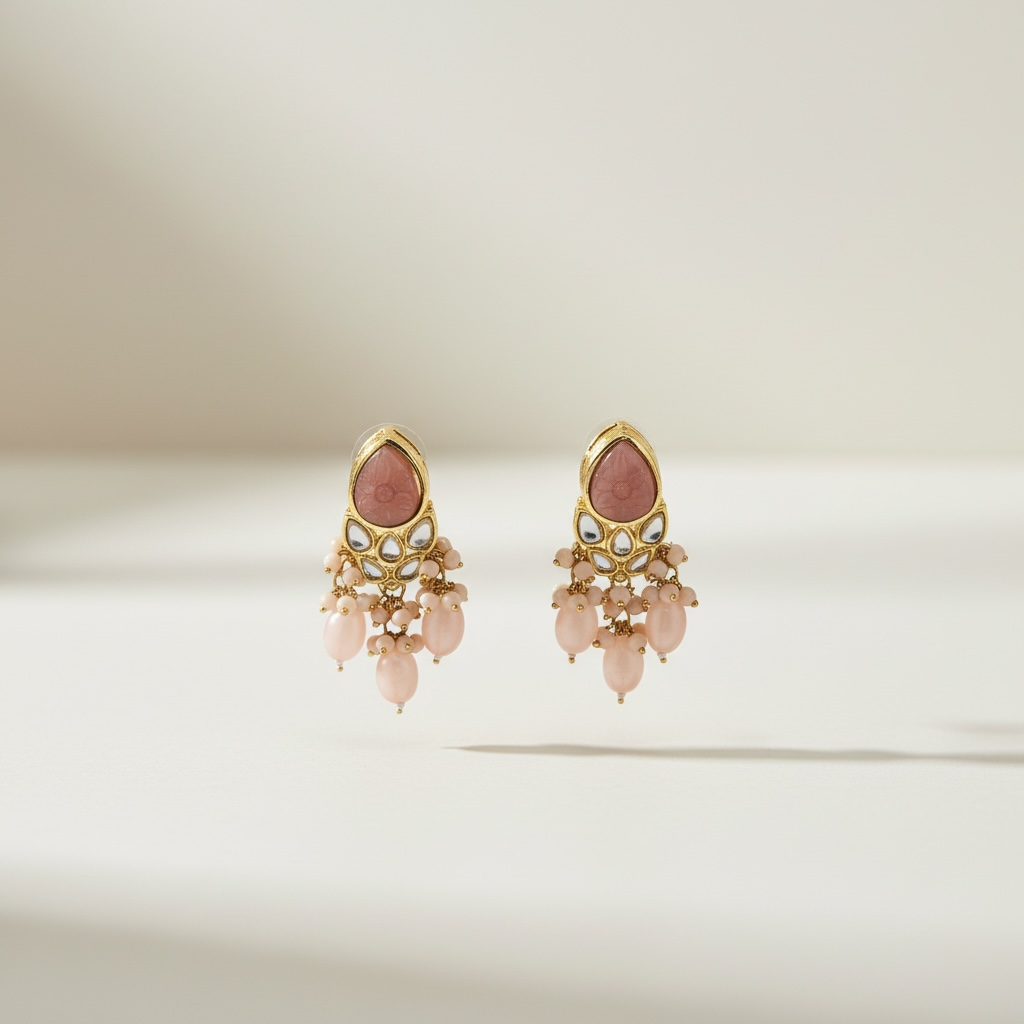 Peach Rani Kundan Set