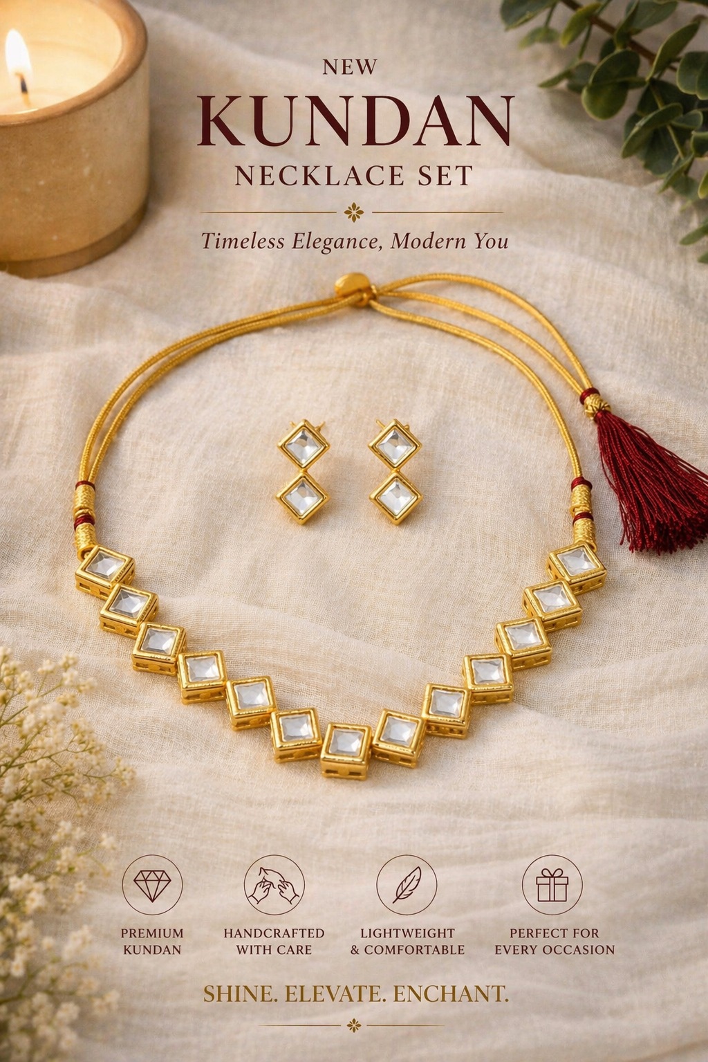 Square Slay Kundan Set
