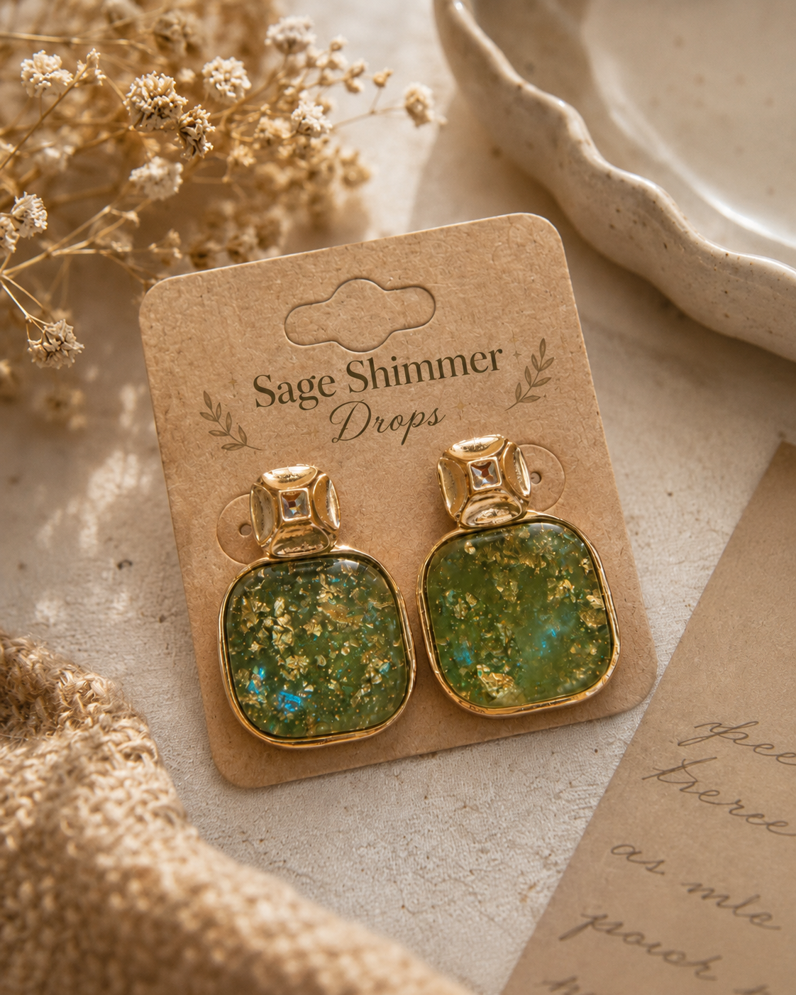 Sage Shimmer Drop Earrings