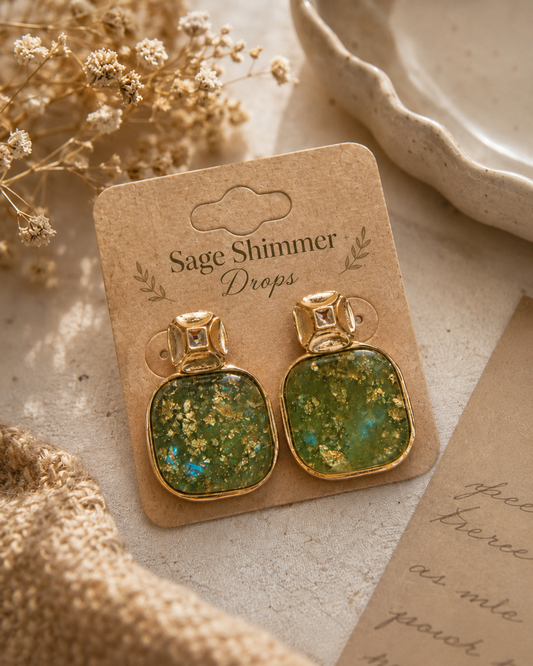 Sage Shimmer Drop Earrings