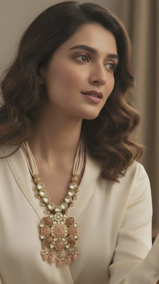 Peach Rani Kundan Set
